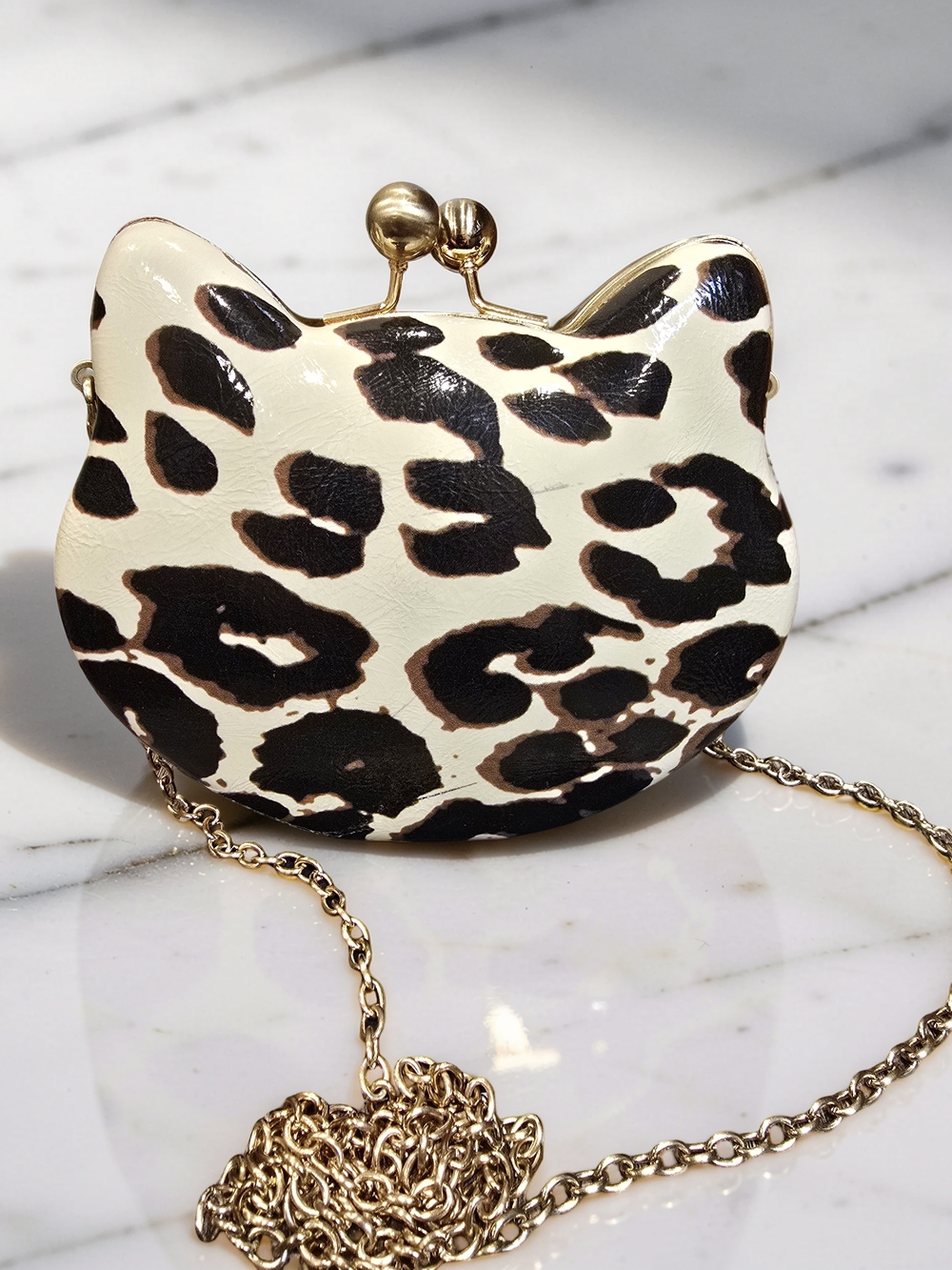 Betsey Johnson Leopard Cat Face Hard Shell Crossbody Bag Clutch